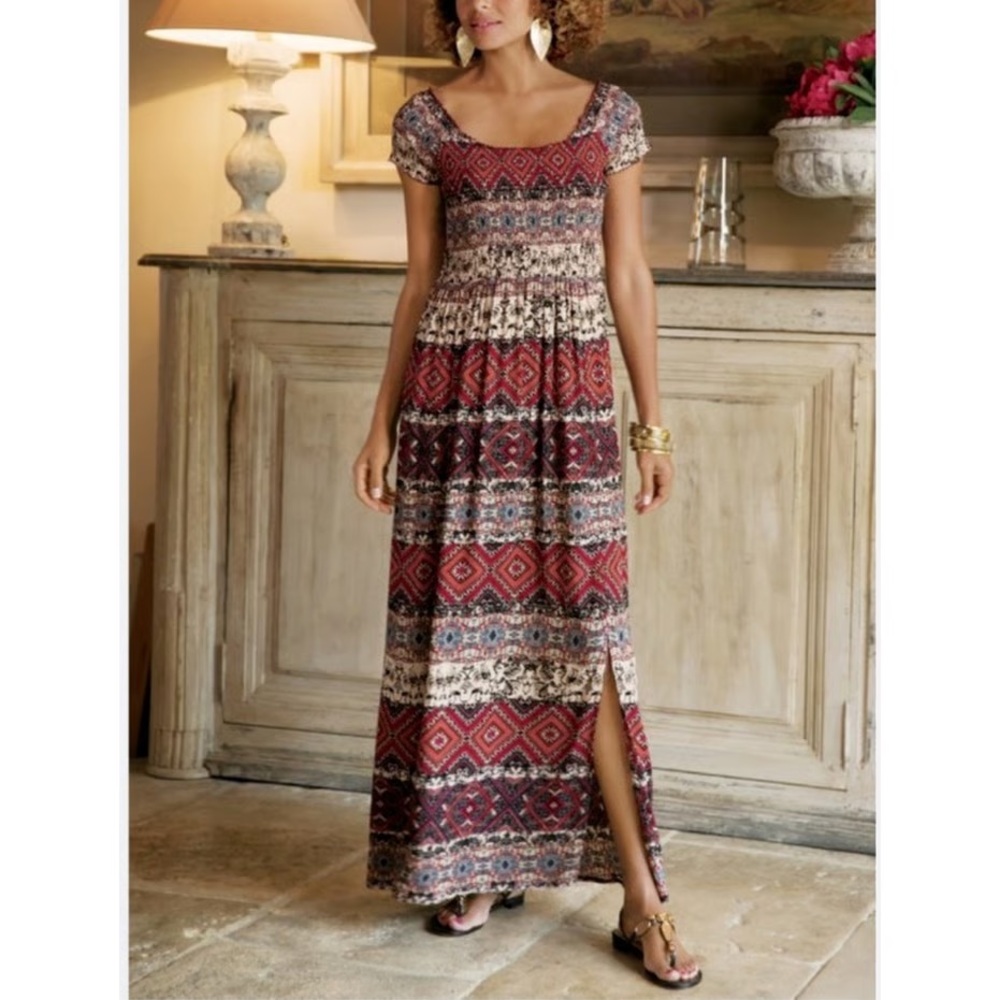 J JILL Maxi Dress Size Small Petite Flowy Boho Patterned Marcelo Hippie Festival